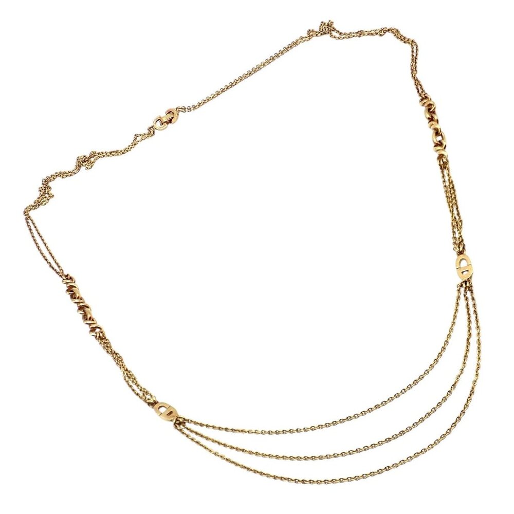 Vintage! Christian Dior Solid 18k Gold CD Three Strand 28" Long Necklace Germany